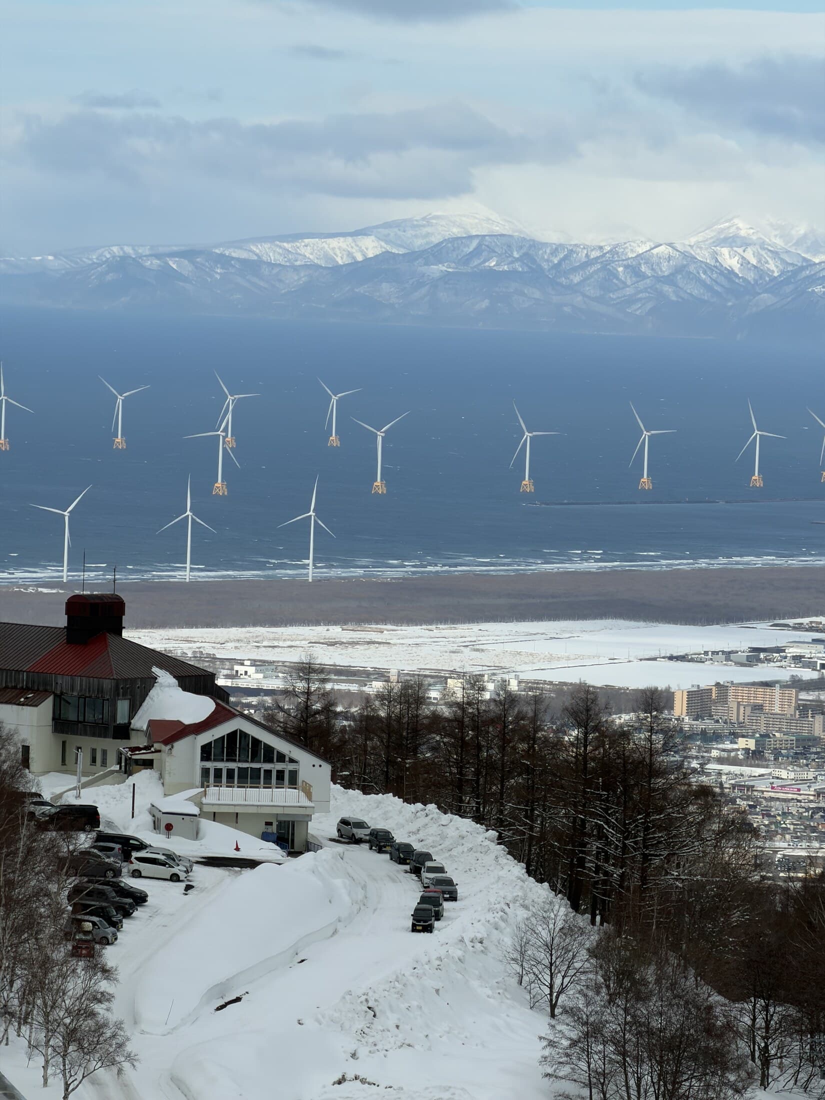 Sea and wind turbines viewed from Teine